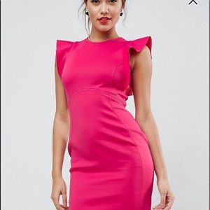 ASOS scuba Midi pencil dress with frill sleeve